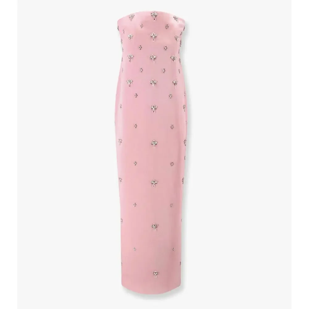 NWT $1098 Elise Blush Pink Satin Crystal Beaded Dress Gown Cocktail XS Rare - Picture 10 of 16